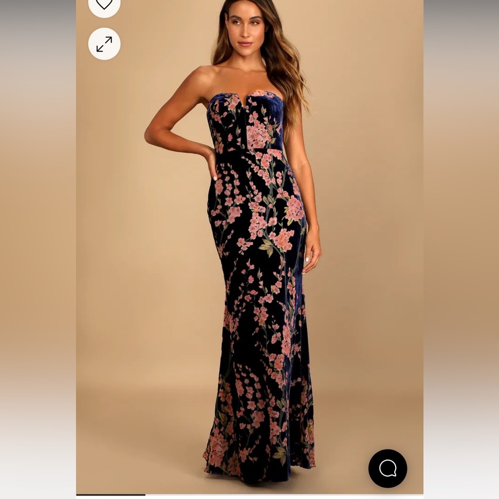 Floral Velvet Strapless Evening Gown